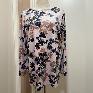Pure Jill Women's Velour Floral Long Sleeve Tunic Top Size PM Pockets
